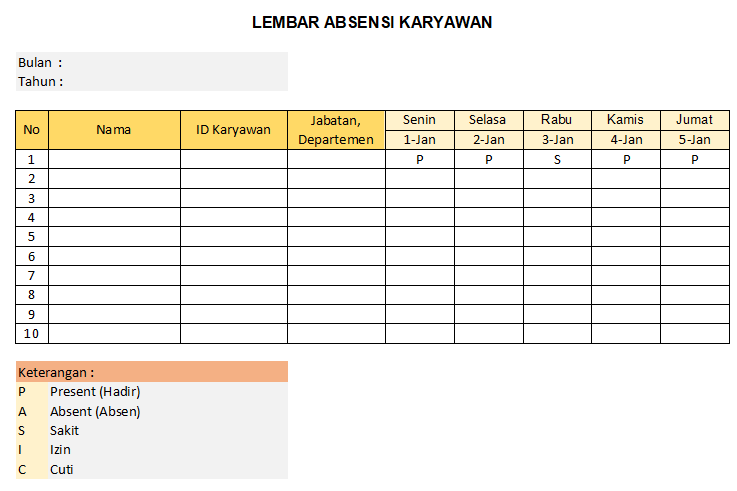 Contoh Template Absensi Karyawan Harian