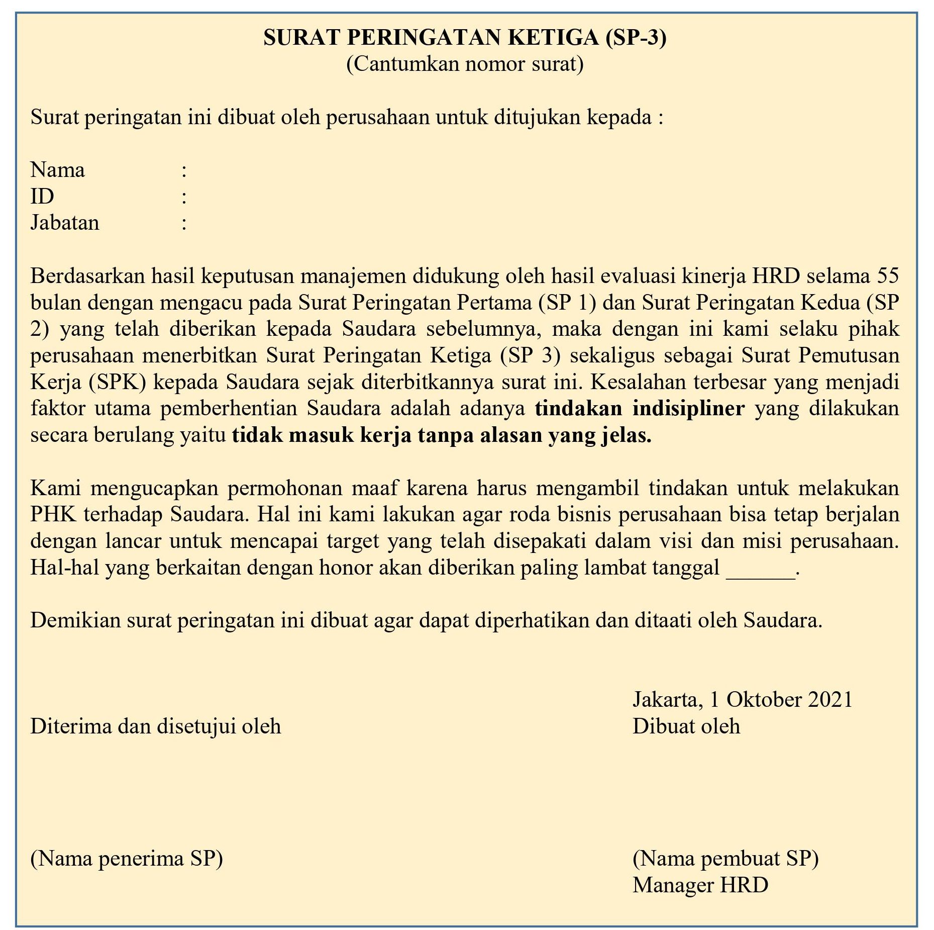 contoh surat sanksi karyawan