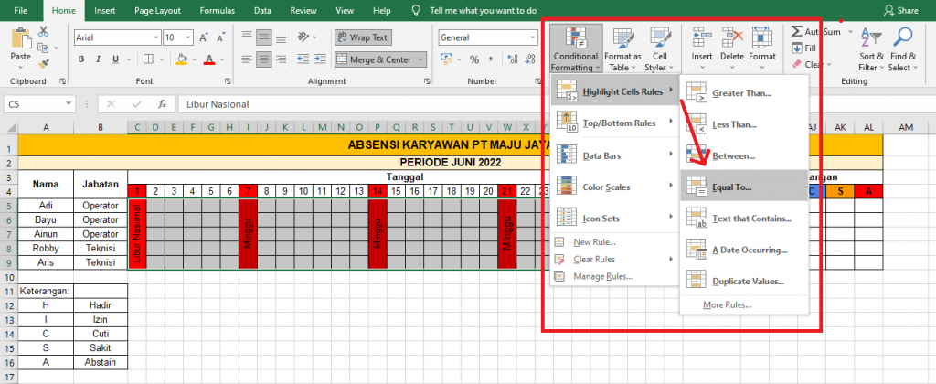 form absensi excel