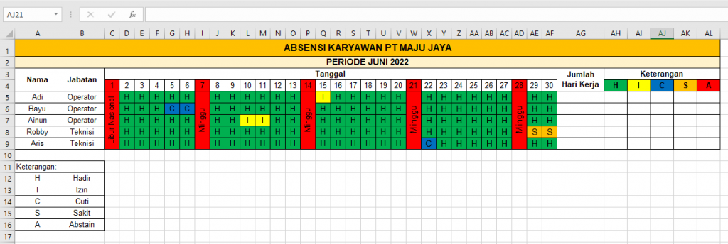 absen karyawan excel