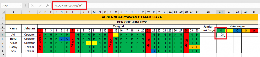 form absensi excel