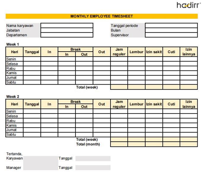 timesheet kerja