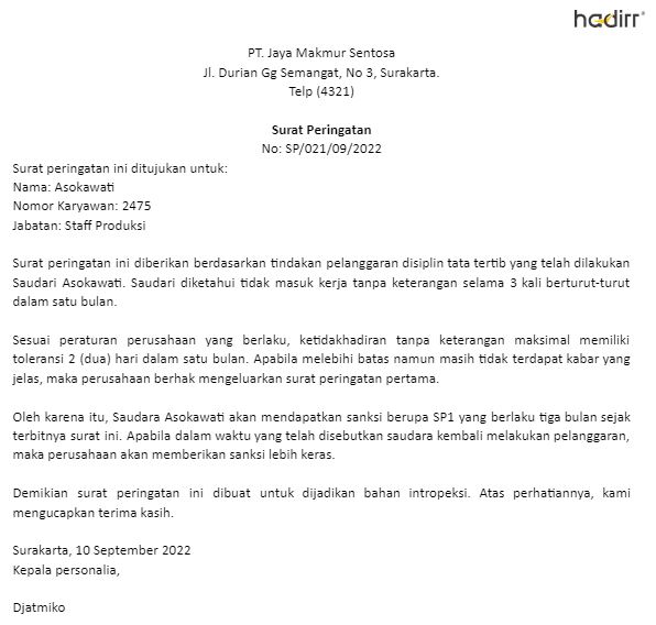 contoh surat peringatan