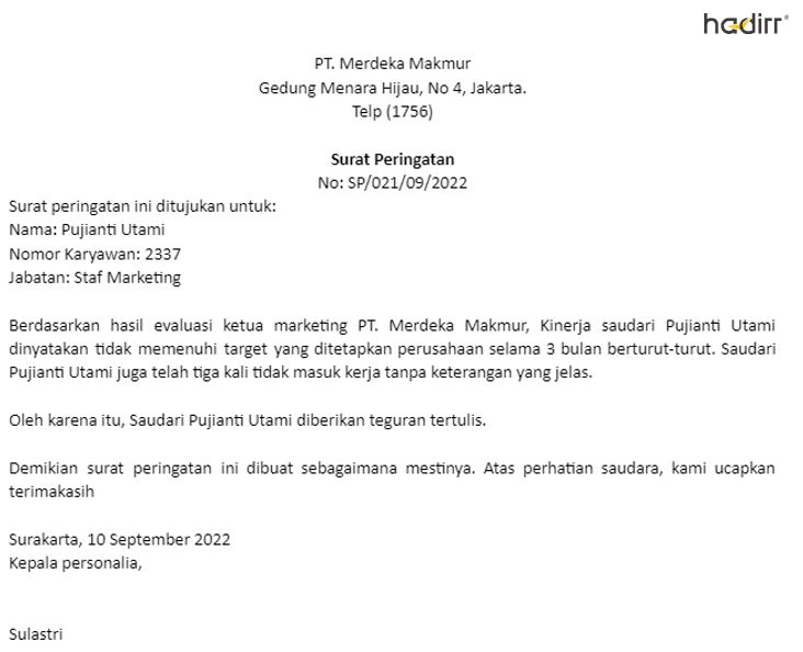 contoh surat sp 1