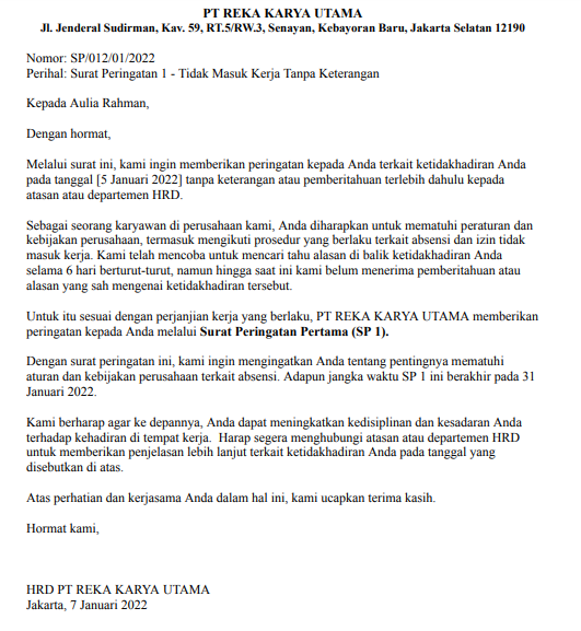 Contoh surat peringatan 1